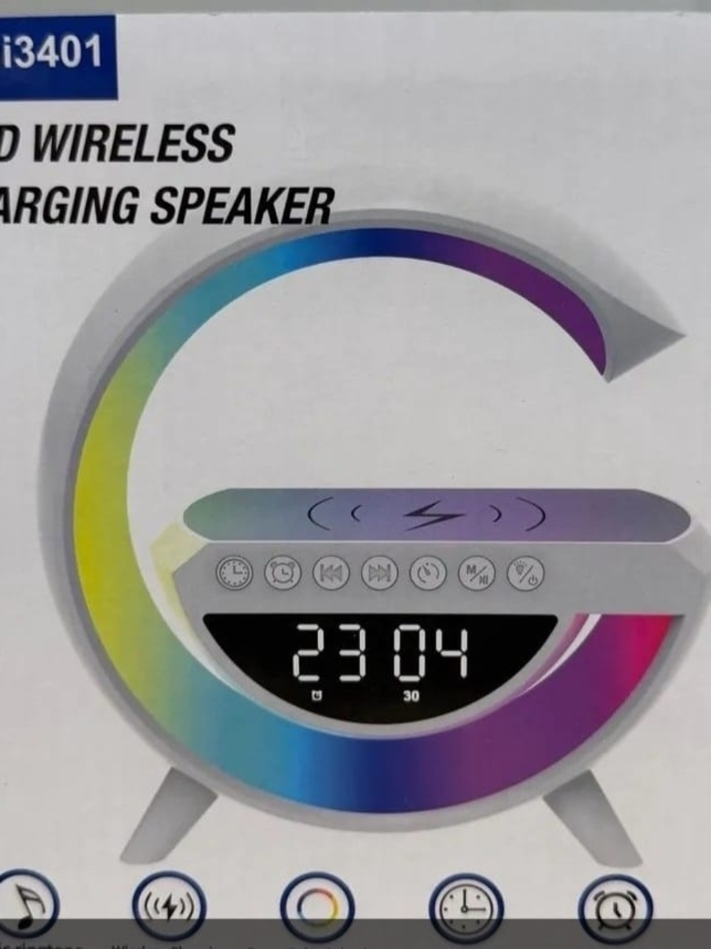 Wireless Charging Alarm Clock Speaker with LED Display - White